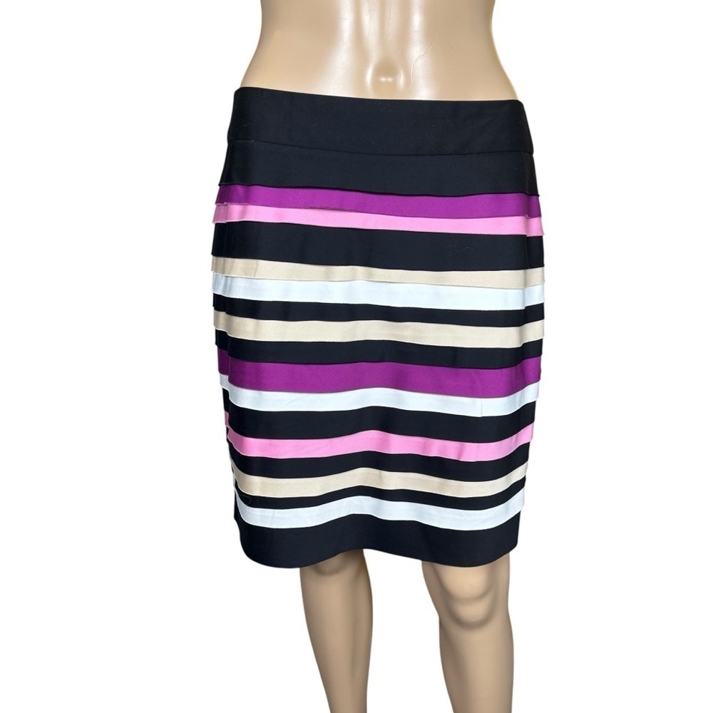 White House Black Market Striped Tiered Cotton Skirt Size 6